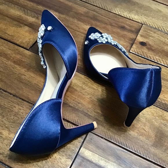 ERIJUNOR Satin Rhinestone Pumps~Navy~Size 6.5 - Picture 7 of 11